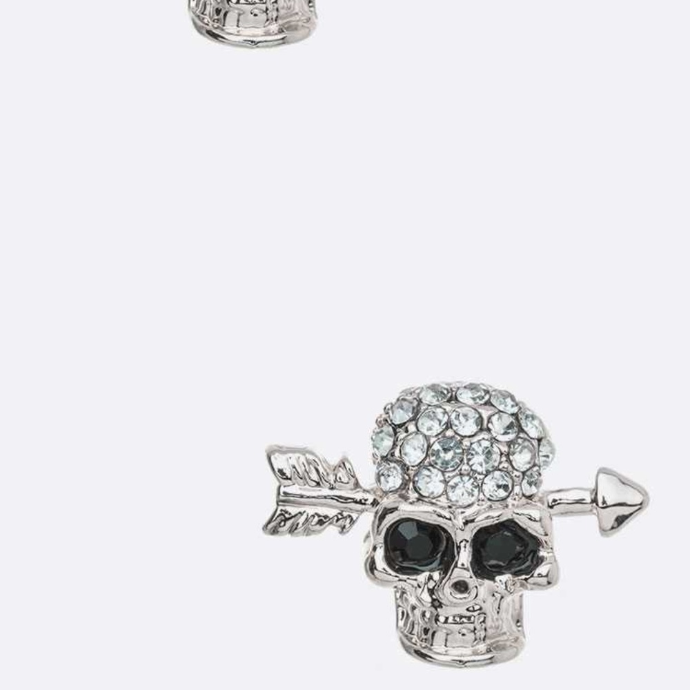 Silver Crystal Skull Arrow Earrings